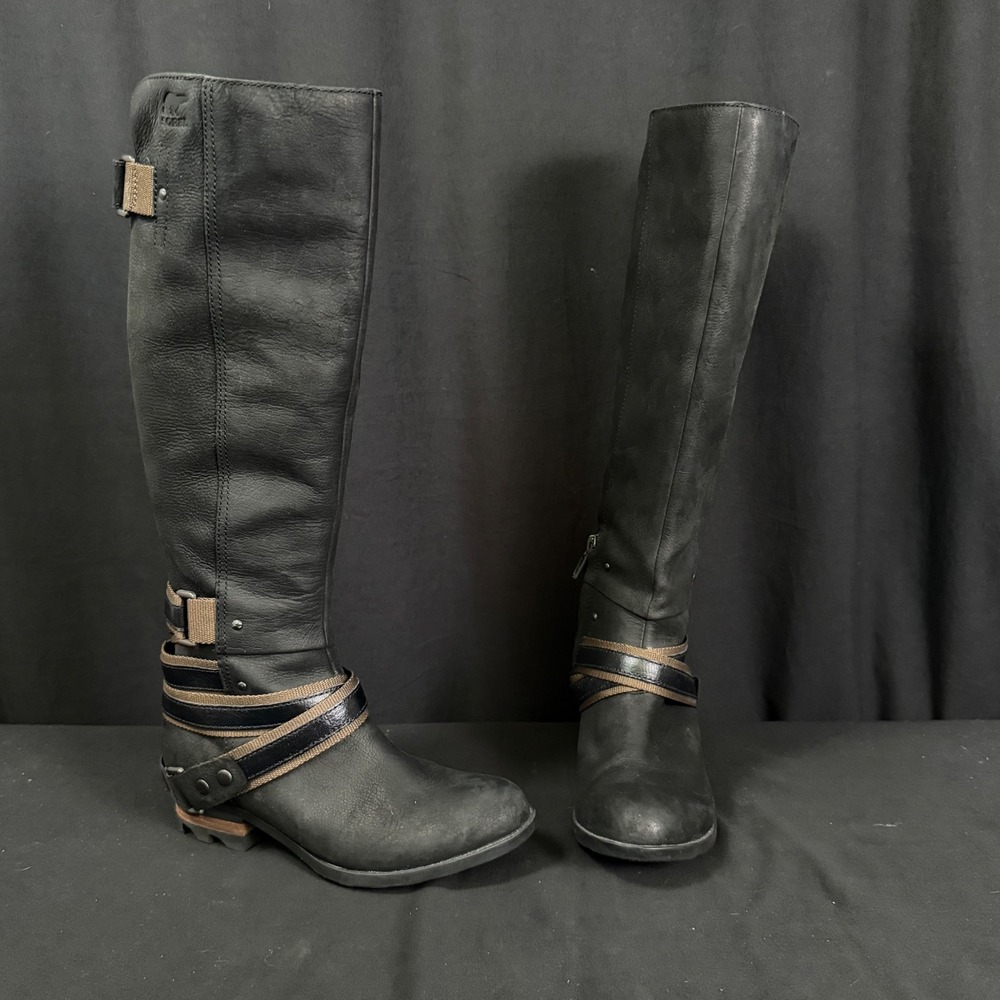 Sorel Lolla Tall Knee High Boot Black Leather Water Resistant Women 6 NL2270-010